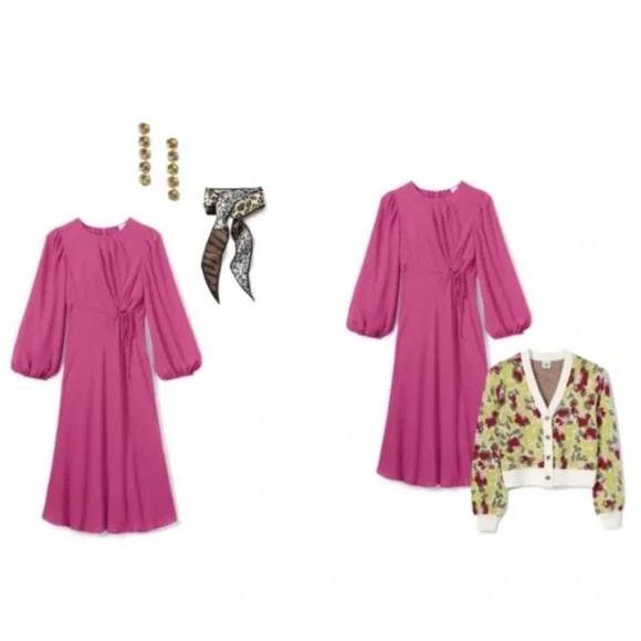 CAbi Delight Midi Dress in fuchsia pink, style #6578 Long Sleeve Dress - Picture 3 of 16